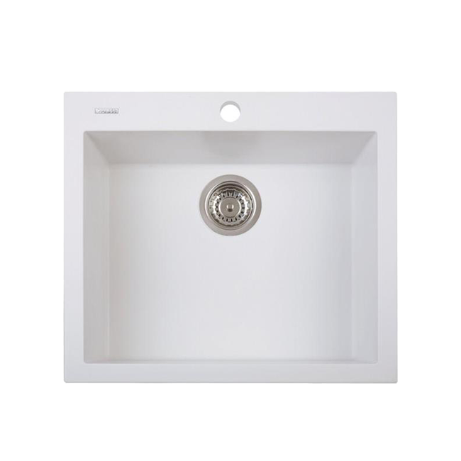 LaToscana One Series 23" Drop-In Single Bowl Kitchen Sink front view in Milk White with air purification technology.