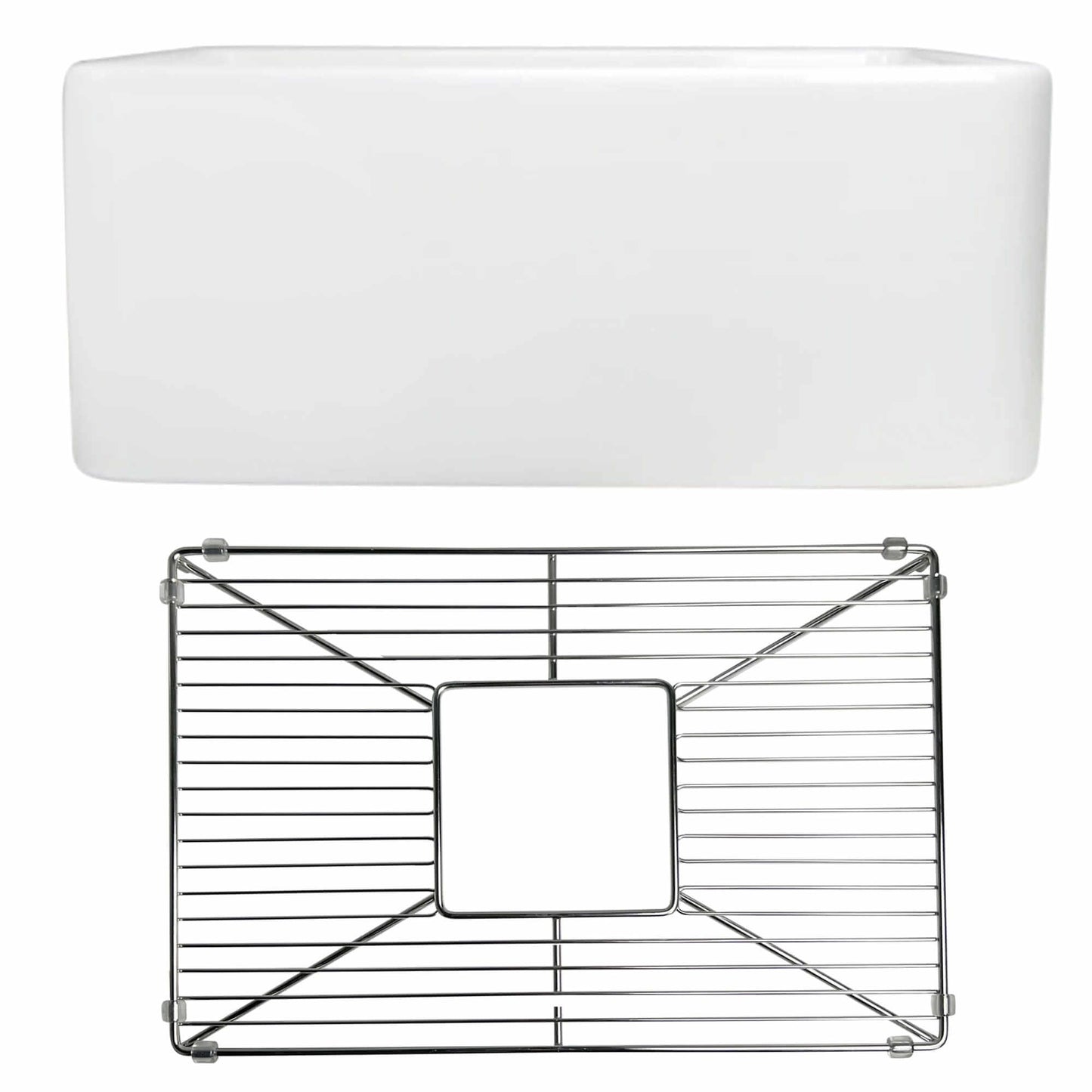 Nantucket Sinks 23.25" Fireclay Farmhouse Kitchen Sink - P-FCS23 with stainless steel bottom grid.