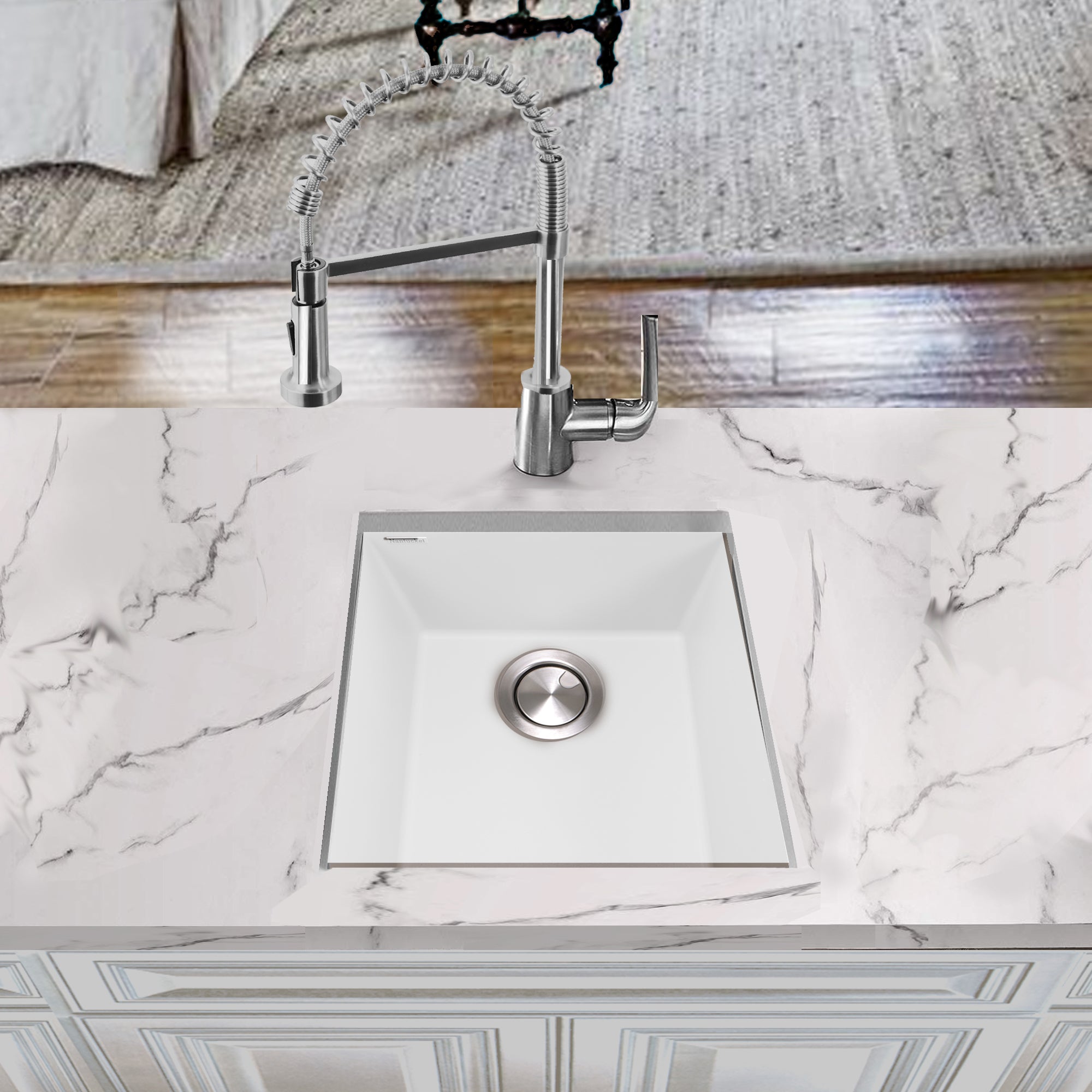 Nantucket PR1716-W 17-inch white granite composite undermount bar-prep sink, installed