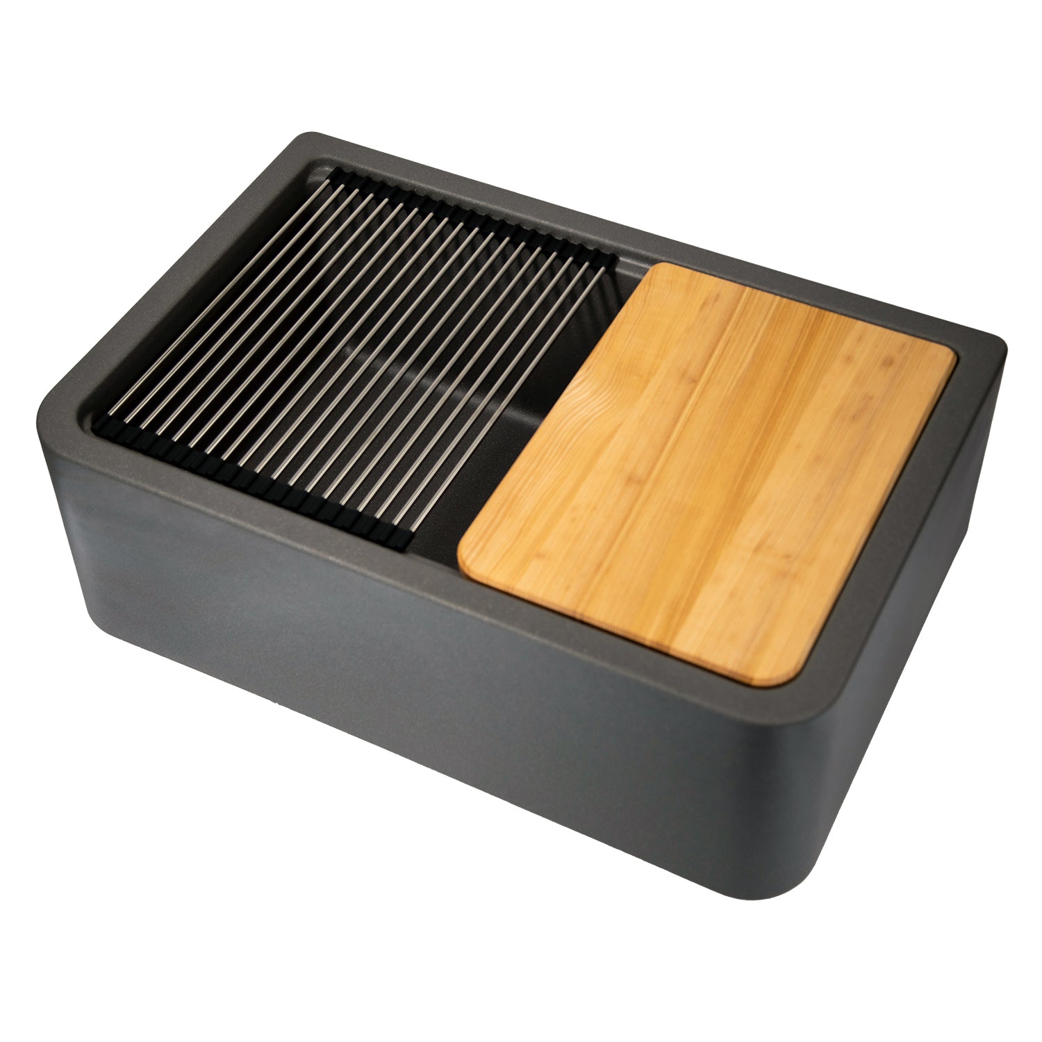 Nantucket PR3020-APS-TI 30-inch titanium granite composite farmhouse workstation sink, view 2