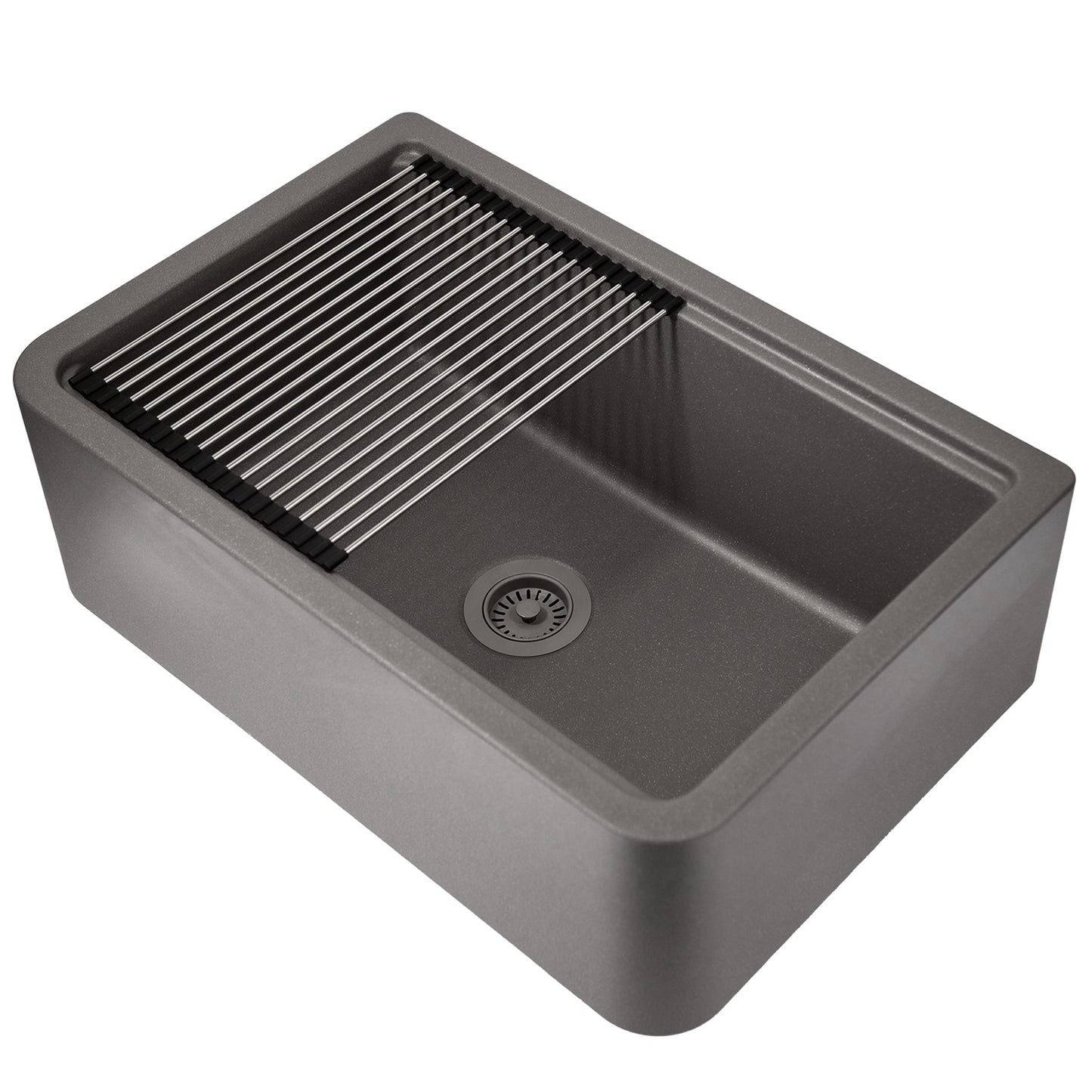 Nantucket PR3020-APS-TI 30-inch titanium granite composite farmhouse workstation sink, view 4
