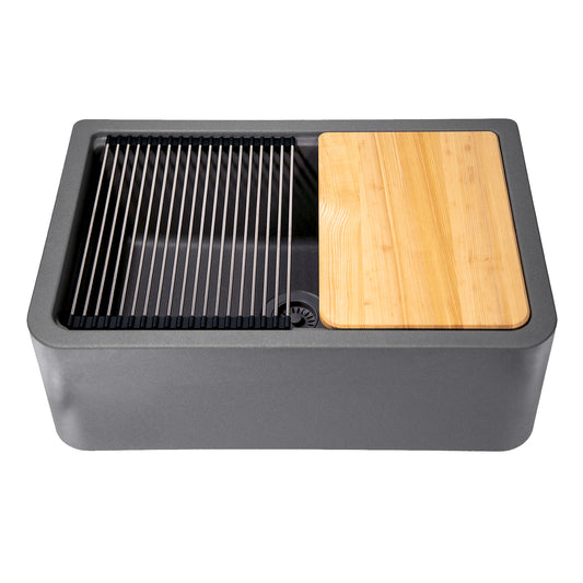 Nantucket PR3020-APS-TI 30-inch titanium granite composite farmhouse workstation sink