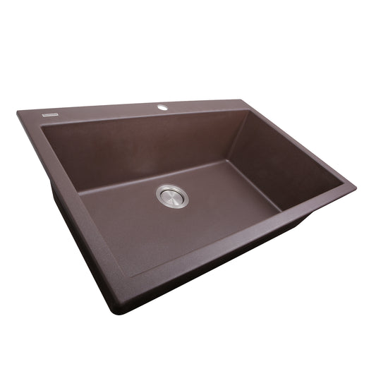 Nantucket PR3322-DM-BR 33-inch brown granite composite dual mount kitchen sink, view 2