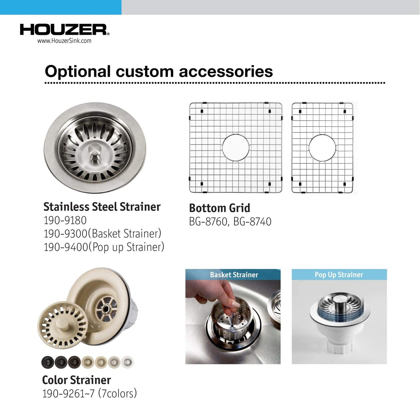 Optional custom accessories for HOUZER PLATUS 33\" White Fireclay Apron Front 60/40 Double Kitchen Sink - PTD-6040 WH