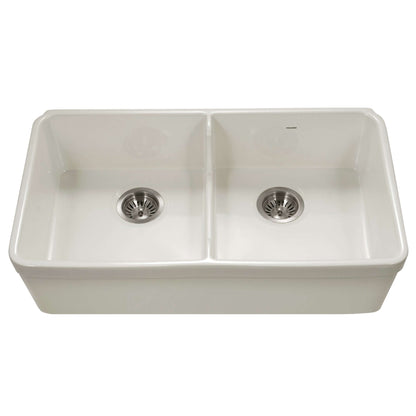 HOUZER PLATUS 32" Fireclay Apron Front Farmhouse 50/50 Double Bowl Kitchen Sink with Low Divider