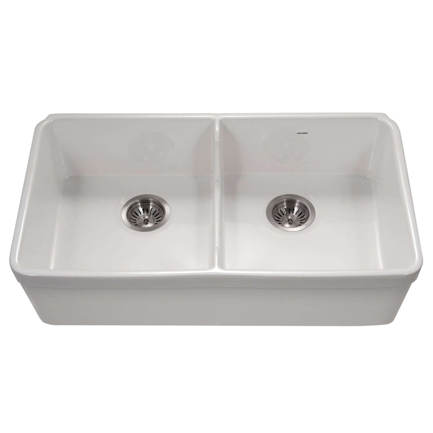 HOUZER PLATUS 32" Fireclay Apron Front Farmhouse 50/50 Double Bowl Kitchen Sink with Low Divide in white