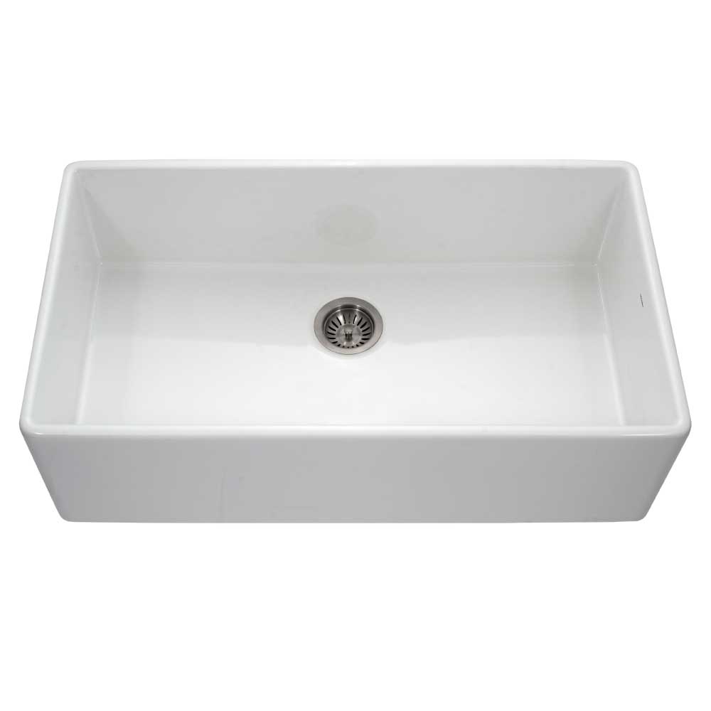 Houzer 36" Fireclay Single Bowl Farmhouse Kitchen Sink, PTG-3600 WH in white with drain.