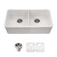 HOUZER PLATUS 32" Fireclay Undermount 50/50 Double Bowl Kitchen Sink with Basket Strainer and Basin Grids