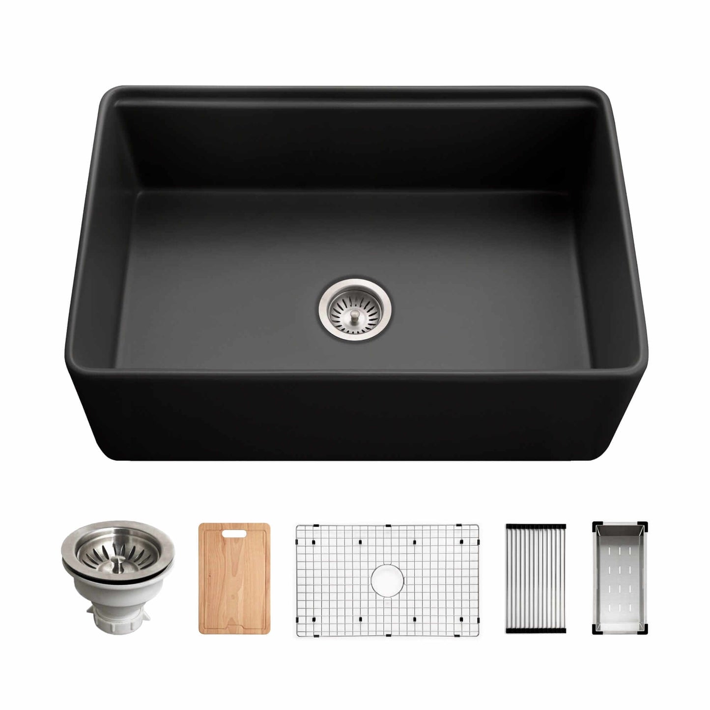 HOUZER ASPIRE 30" White Fireclay Apron Front Single Bowl Workstation Sink with Accessories and tools