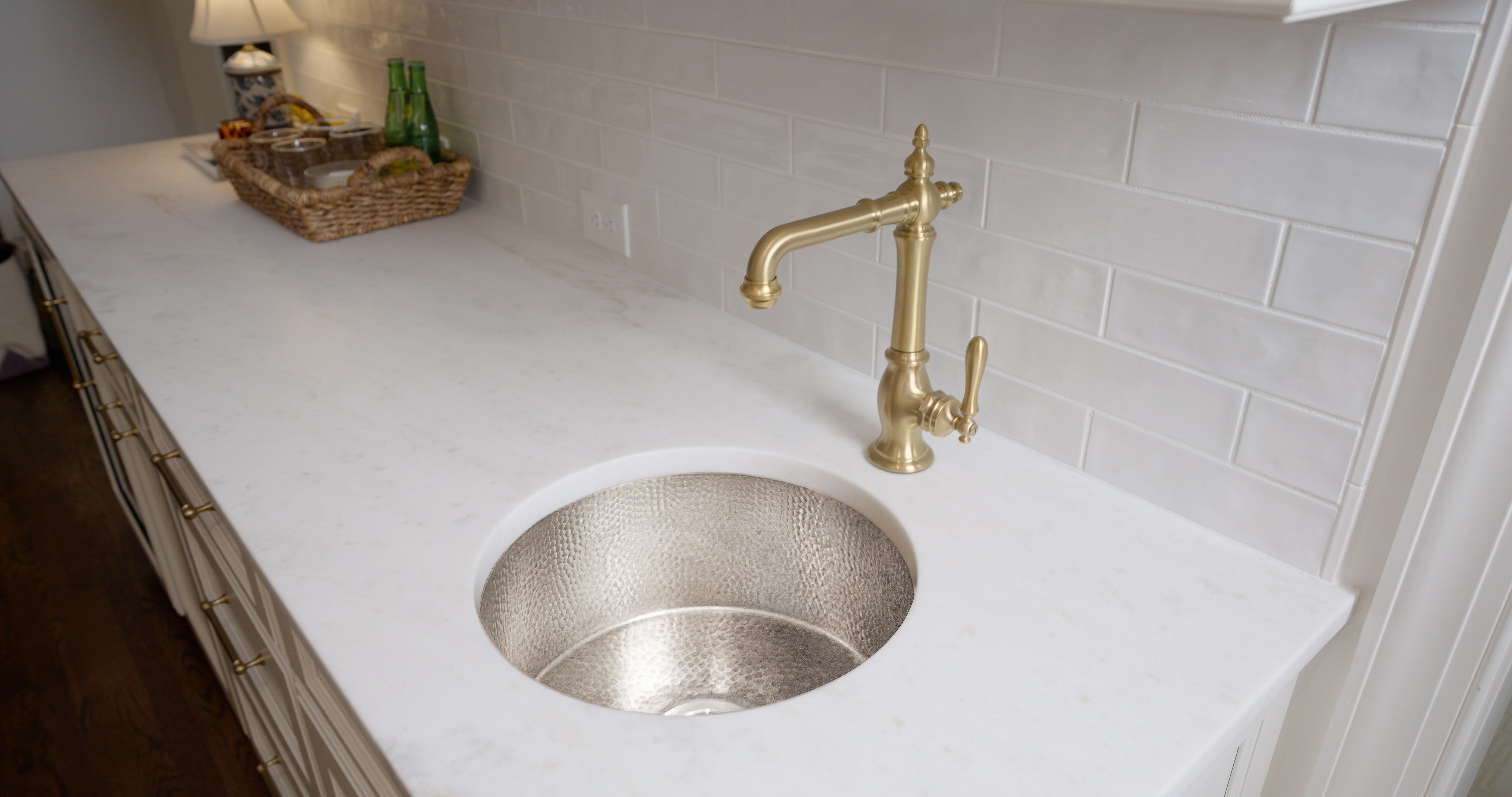 Thompson De La Cruz 17 inch round hand-hammered nickel bar and prep sink, PU-1708BRN