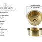 Thompson De La Cruz hand-hammered semi-satin brass bar and prep sink PU-1708HPB, dimension drawing