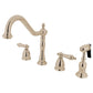Kingston Brass "Polished Nickel" widespread kitchen faucet set on a white background