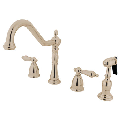 KINGSTON Brass Widespread Kitchen Faucet with Brass Sprayer - KB1790ALBS polished nickel finish right side view