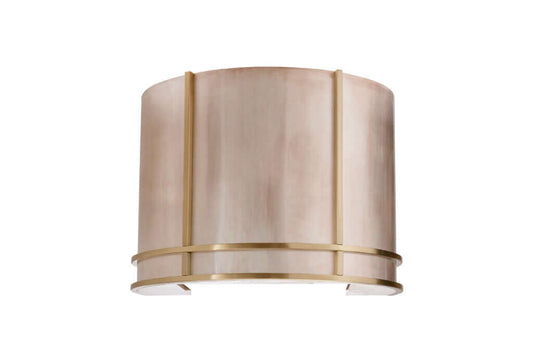 Thompson Quintana Handcrafted Oval Range Hood in Satin Brass and Burnished Nickel - KCRH36, elegant kitchen design.