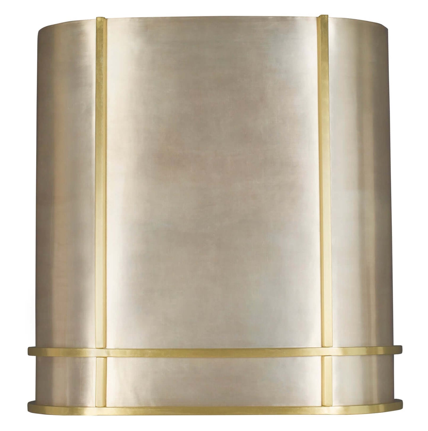 Thompson Quintana Handcrafted Oval Range Hood in Satin Brass and Burnished Nickel - KCRH48 front view