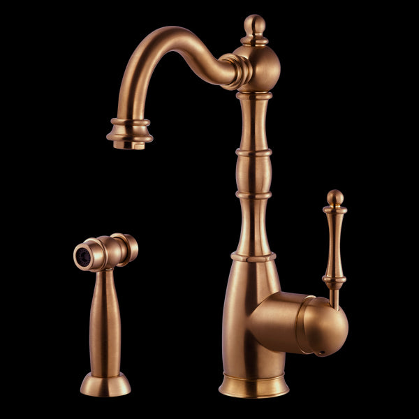 HOUZER REGAL Antique Copper Single Handle Kitchen Faucet with Sidespray - REGSS-181-AC