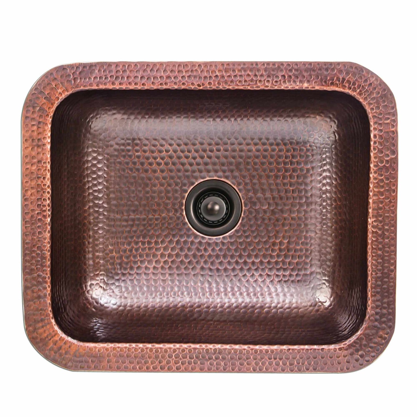 Nantucket Sinks 17" Hammered Copper Rectangle Bar Sink - REHC-2.5 top view showcasing artisan craftsmanship and unique texture.