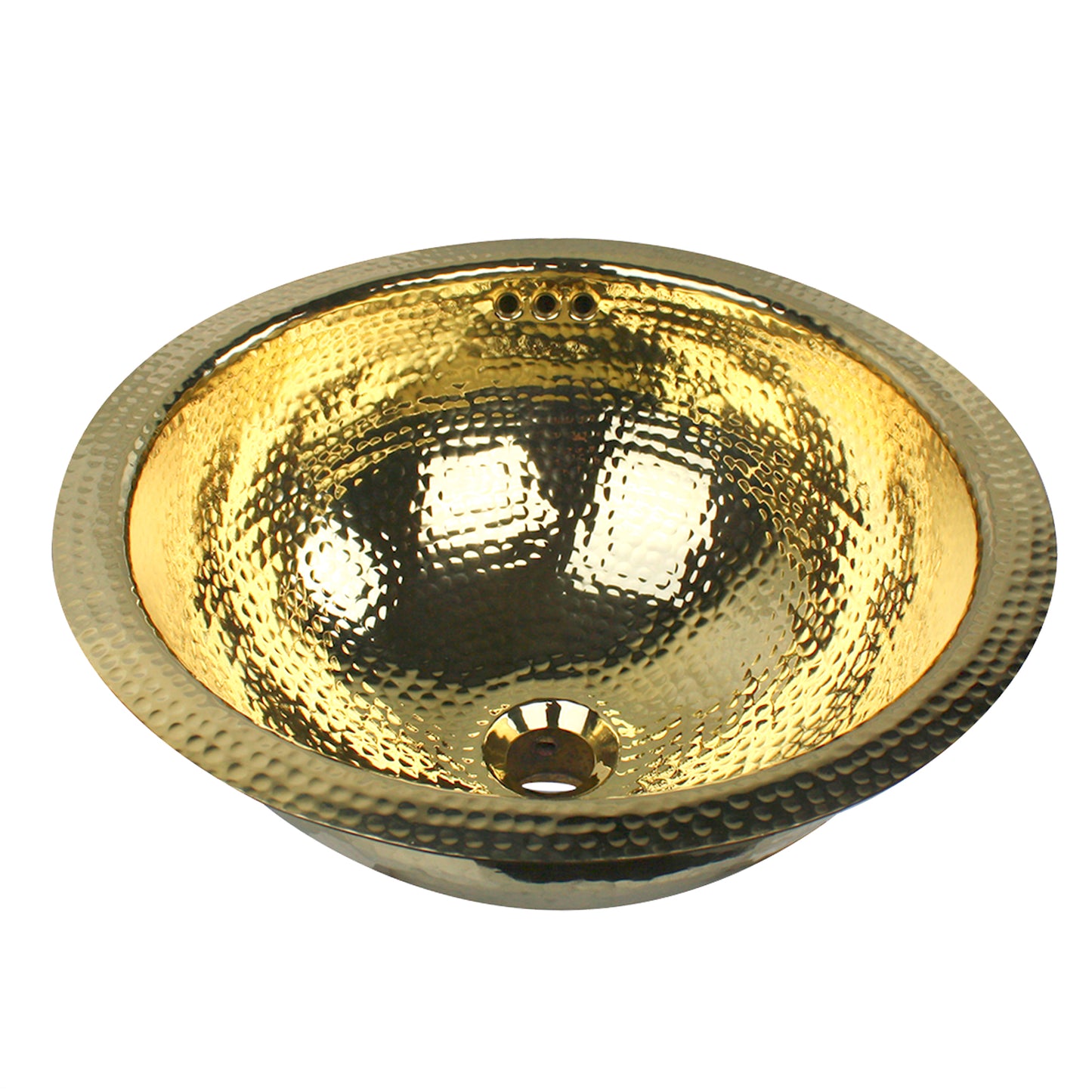 Nantucket 16.5-inch hand hammered brass round undermount bathroom sink with overflow RLB-OF