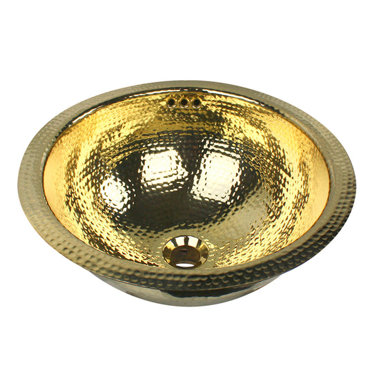 Nantucket 16.5-inch hand hammered brass round undermount bathroom sink with overflow RLB-OF