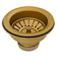 Gold kitchen sink drain strainer on a white background