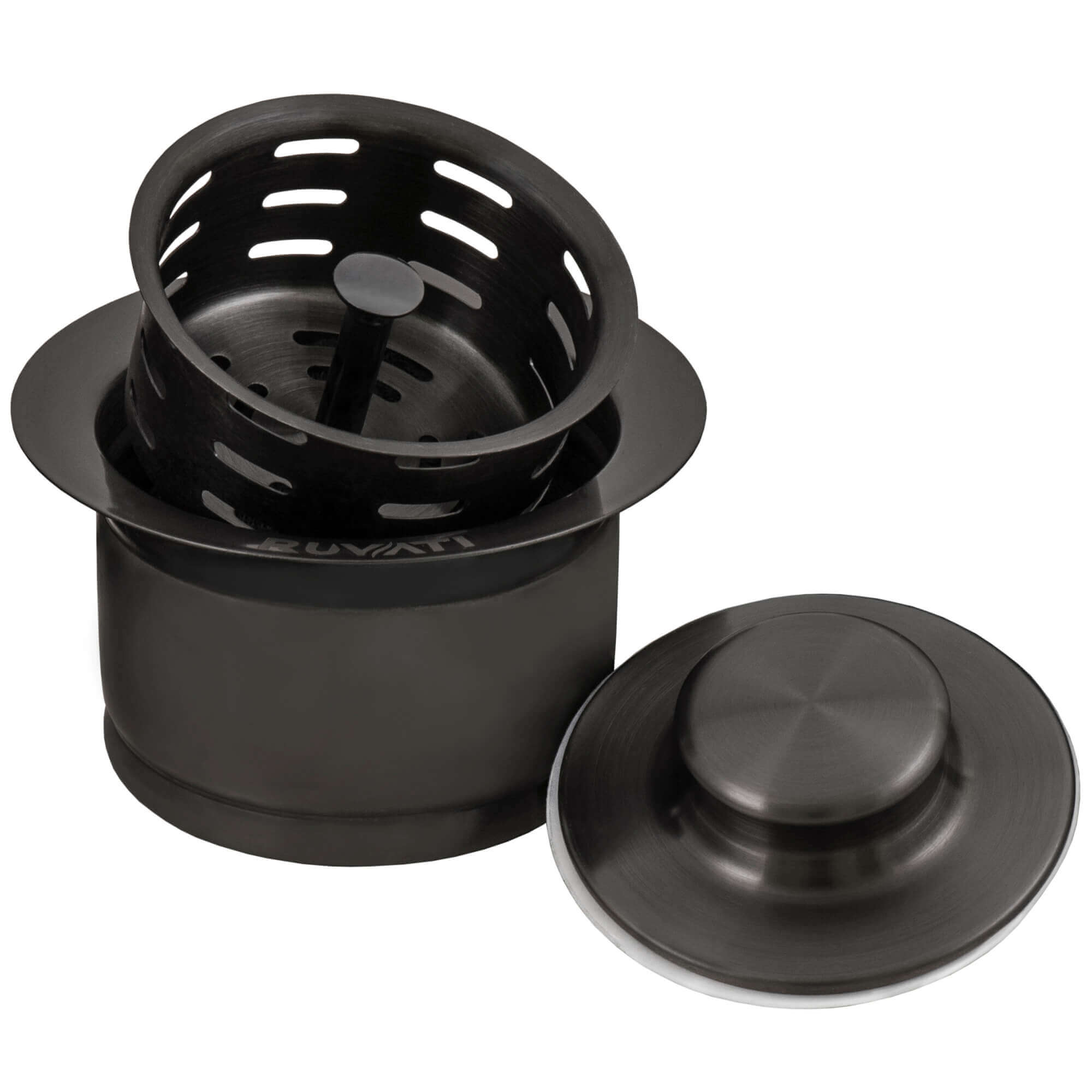 Ruvati RVA1052 Extended Garbage Disposal Flange with Deep Basket Strainer and Stopper in Gunmetal Black