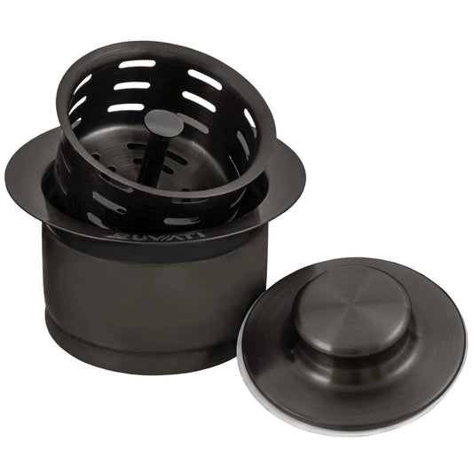 Ruvati RVA1052 Extended Garbage Disposal Flange with Deep Basket Strainer and Stopper in Gunmetal Black