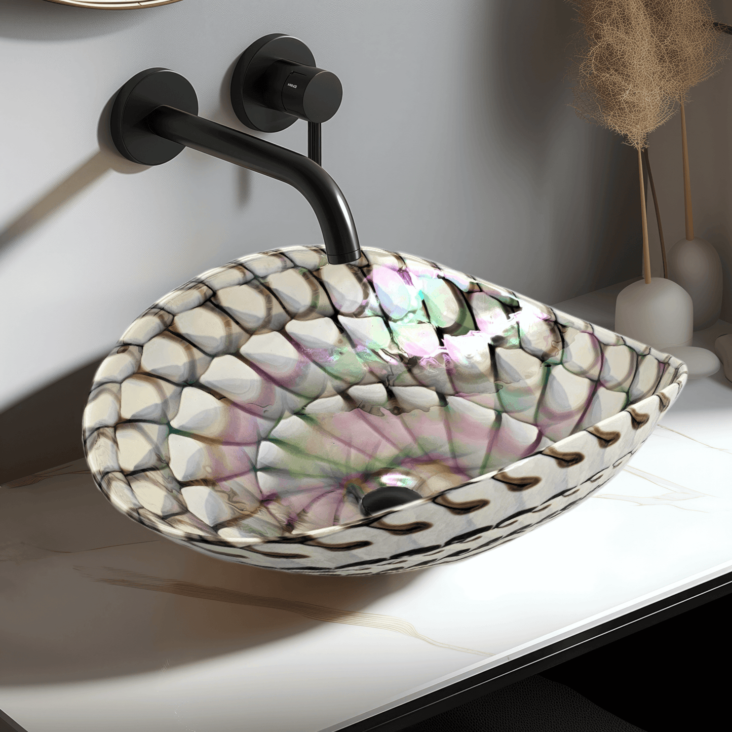 Ruvati Murano 19 inch seashell glass vessel bathroom sink in Nautilus Brown, RVB3022