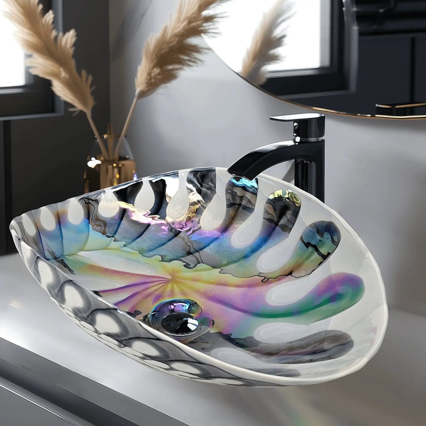 Ruvati Murano 19 inch seashell glass vessel bathroom sink in Spira Luxe Pearl White, RVB3031