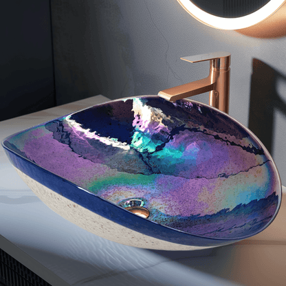 Ruvati Murano 19 inch seashell glass vessel bathroom sink in Celestial Blue, RVB3042