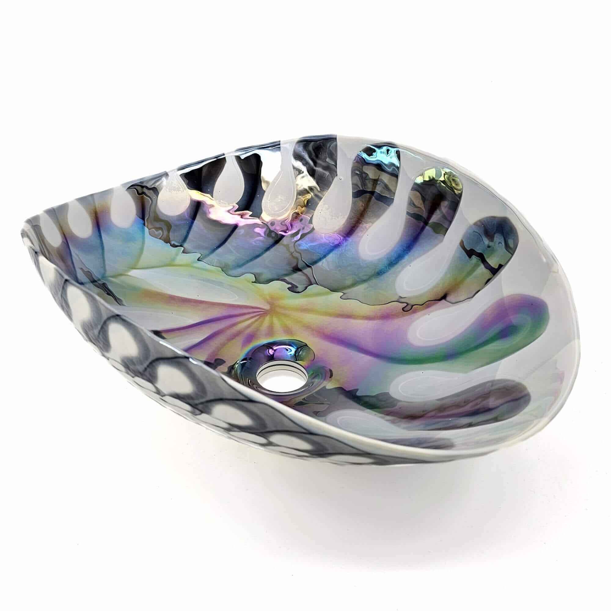 Ruvati Murano 19 inch seashell glass vessel sink in Spira Luxe Pearl White, view 2