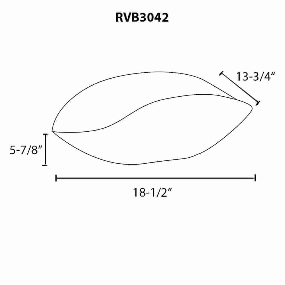 Dimensions diagram for the Ruvati Murano 19 inch seashell glass vessel sink, RVB3042