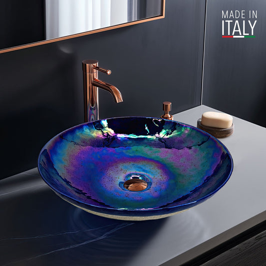 Ruvati Murano 16 inch round glass vessel bathroom sink in Celestial Blue, RVB3044