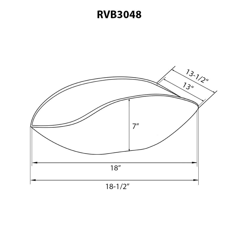 Dimensions diagram for the Ruvati Murano 19 inch seashell glass vessel sink, RVB3048