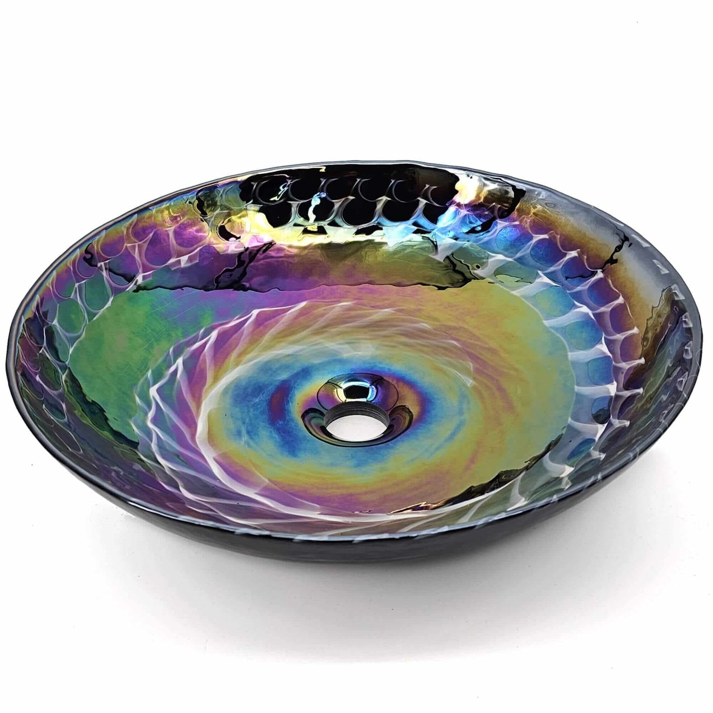 Ruvati Murano 16 inch round glass vessel sink in Cosmic Black, view 2