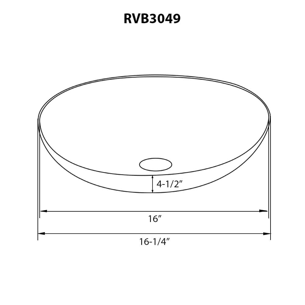 Dimensions diagram for the Ruvati Murano 16 inch round glass vessel sink, RVB3049