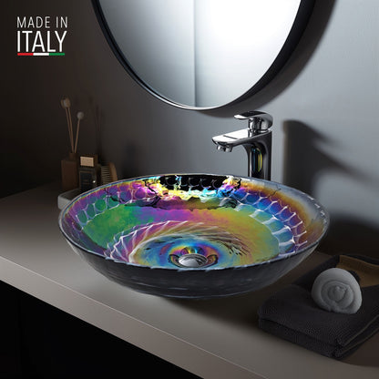 Ruvati Murano 16 inch round glass vessel bathroom sink in Cosmic Black, RVB3049