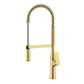 Ruvati RVF1233 Bianca Single-Handle Tall High-Arc Commercial Kitchen Faucet with Pre-Rinse Sprayer in Brushed Gold finish.