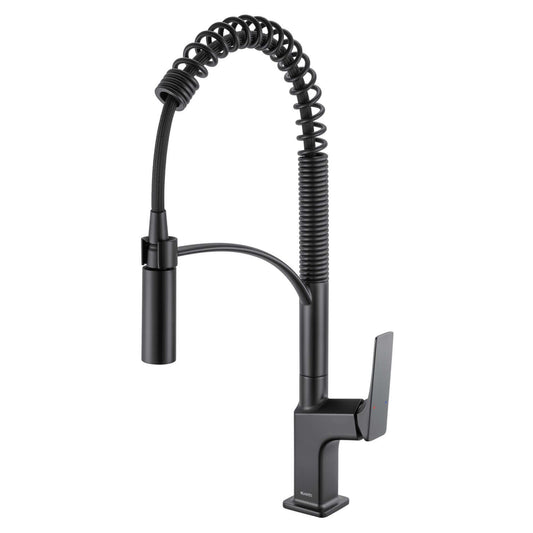 Ruvati RVF1236 Seneca Single-Handle Spring Pull-Down Kitchen Faucet with Pre-Rinse Sprayer in Matte Black Finish