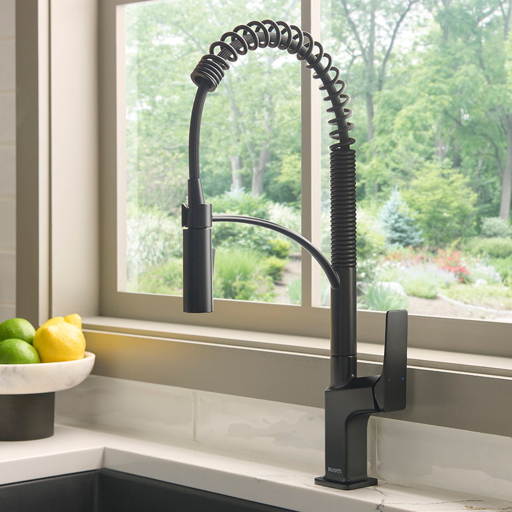 Ruvati RVF1236 Seneca Single-Handle Spring Pull-Down Kitchen Faucet with Pre-Rinse Sprayer