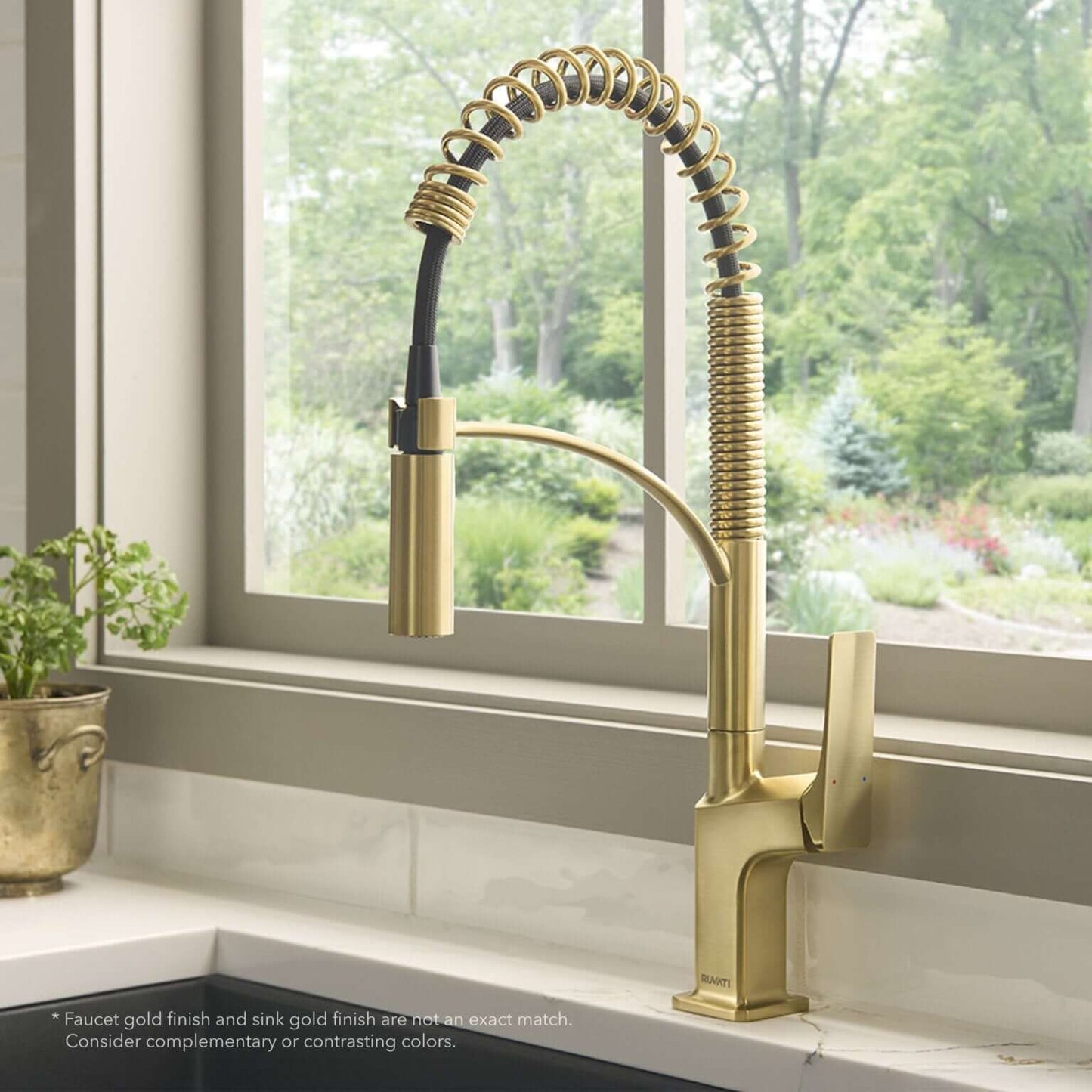 Ruvati RVF1236 Seneca Single-Handle Spring Pull-Down Kitchen Faucet with Pre-Rinse Sprayer in Brushed Gold finish