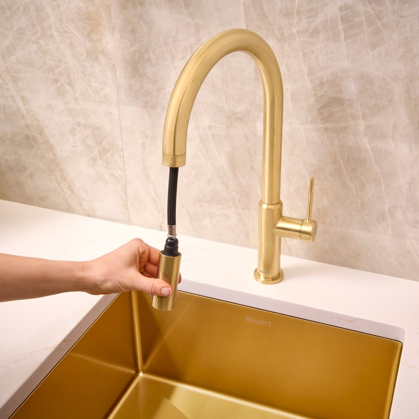 Ruvati RVF1237 Vestia Single-Handle Pull-Down Kitchen Faucet with Knurl Detail