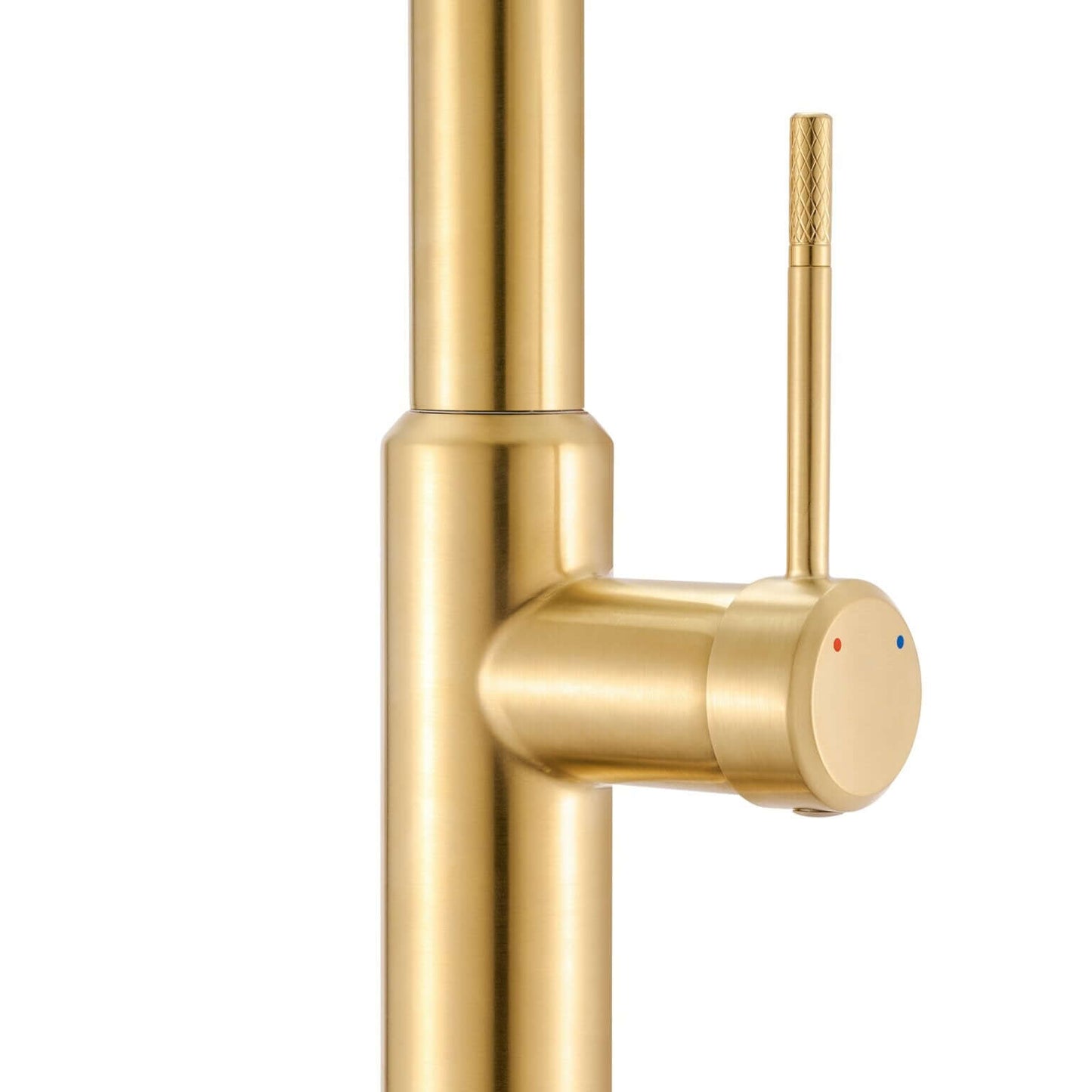 Ruvati RVF1237 Vestia Single-Handle Pull-Down Kitchen Faucet with Knurl Detail in Brushed Gold finish close-up view.