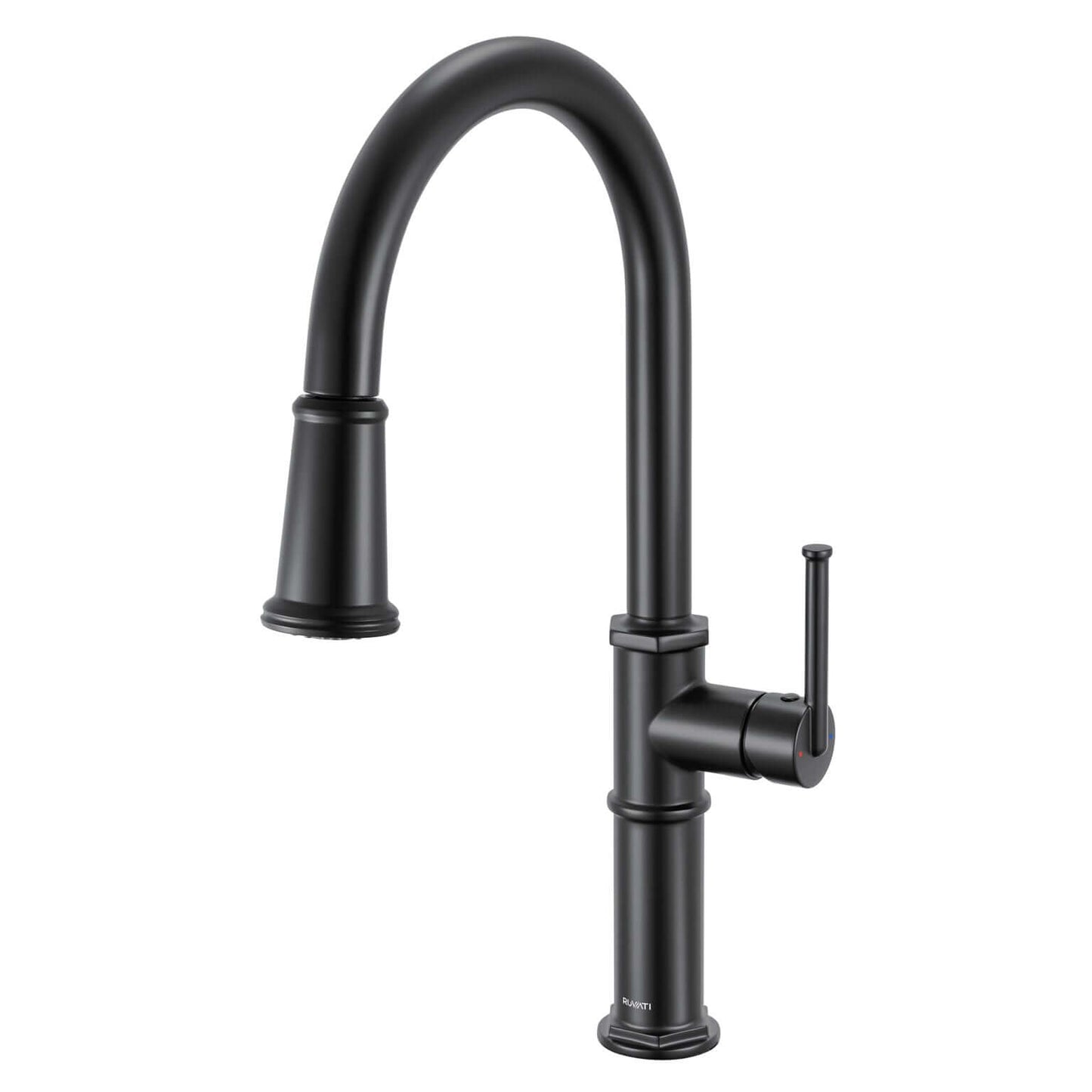 Ruvati RVF1239 Idris Single-Handle Pull-Down High-Arc Gooseneck Kitchen Faucet in Matte Black Finish