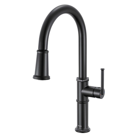 Ruvati RVF1239 Idris Single-Handle Pull-Down High-Arc Gooseneck Kitchen Faucet in Matte Black Finish