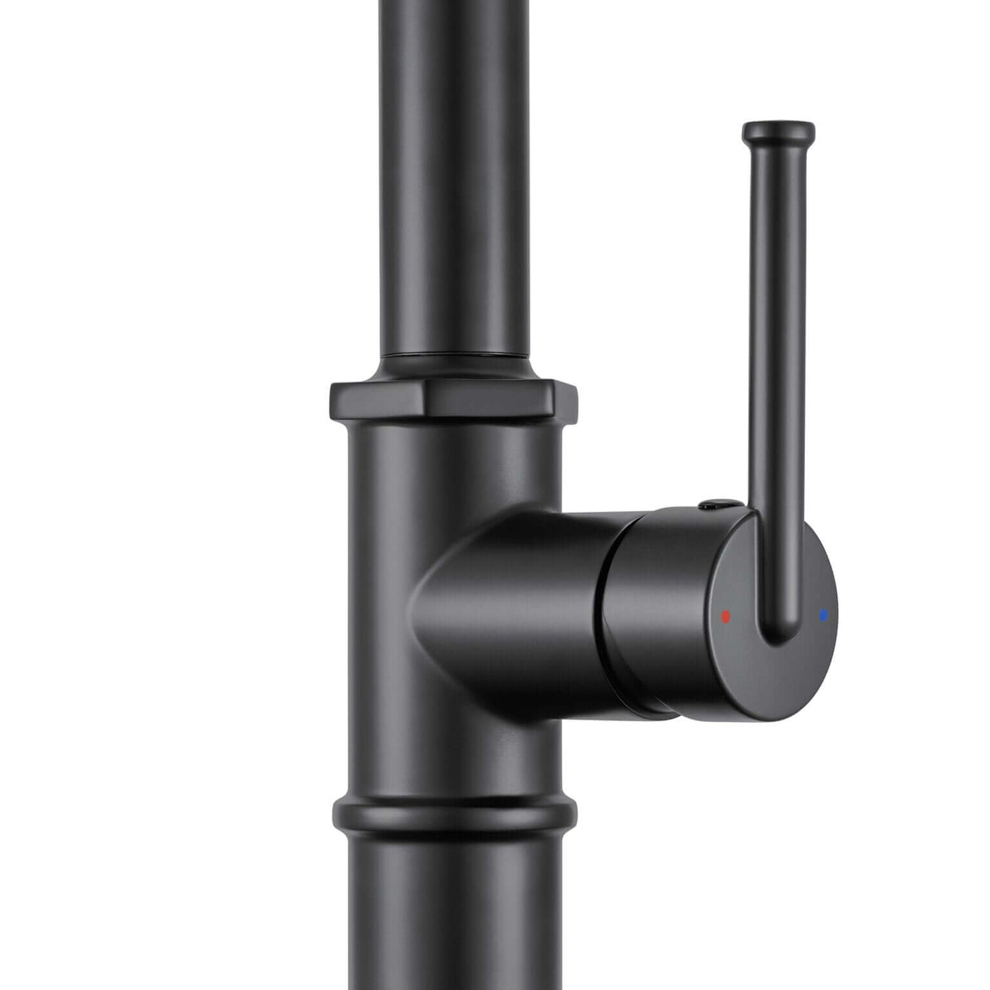 Ruvati RVF1239 Idris Single-Handle Pull-Down High-Arc Gooseneck Kitchen Faucet handle in Matte Black finish