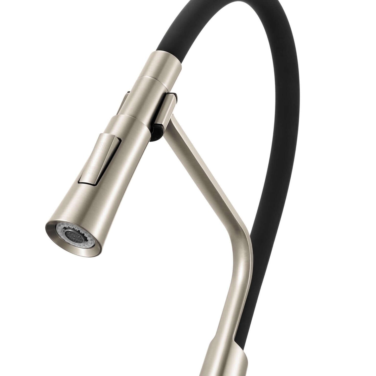 Ruvati RVF1242 Carina Single-Handle Flexible Hose Kitchen Faucet in Stainless and Black spout design