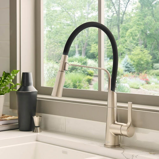 Ruvati RVF1242 Carina Single-Handle Flexible Hose Kitchen Faucet in Stainless and Black