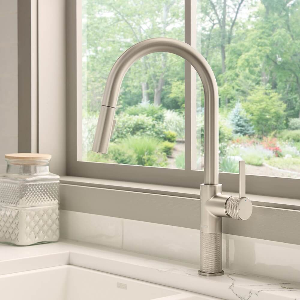 Ruvati RVF1248 Isola Single-Handle Pull-Out Kitchen Faucet with Knurl Detail