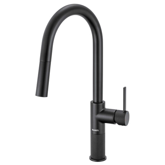 Ruvati RVF1248 Isola Single-Handle Pull-Out Kitchen Faucet with Knurl Detail in Matte Black finish