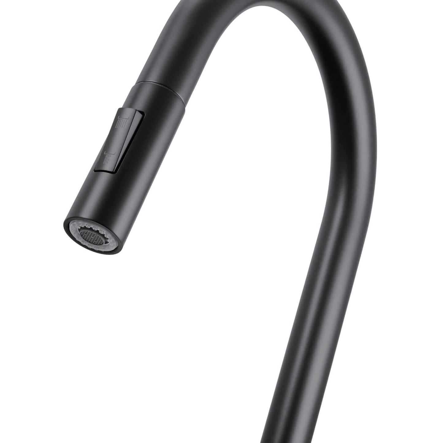 Ruvati RVF1248 Isola Single-Handle Pull-Out Kitchen Faucet with Knurl Detail in Matte Black finish.